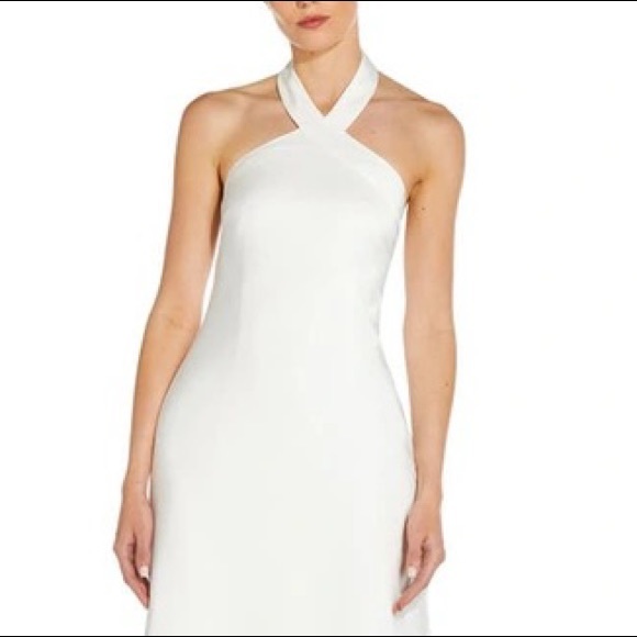 Aidan Mattox White Halter Neck Bias Cocktail Midi Dress - Picture 6 of 8